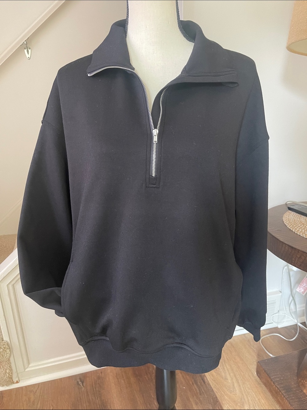 Moco Boutique Women’s Black Pull Over Collar  3/4 Zip Kangaroo Pocket Small